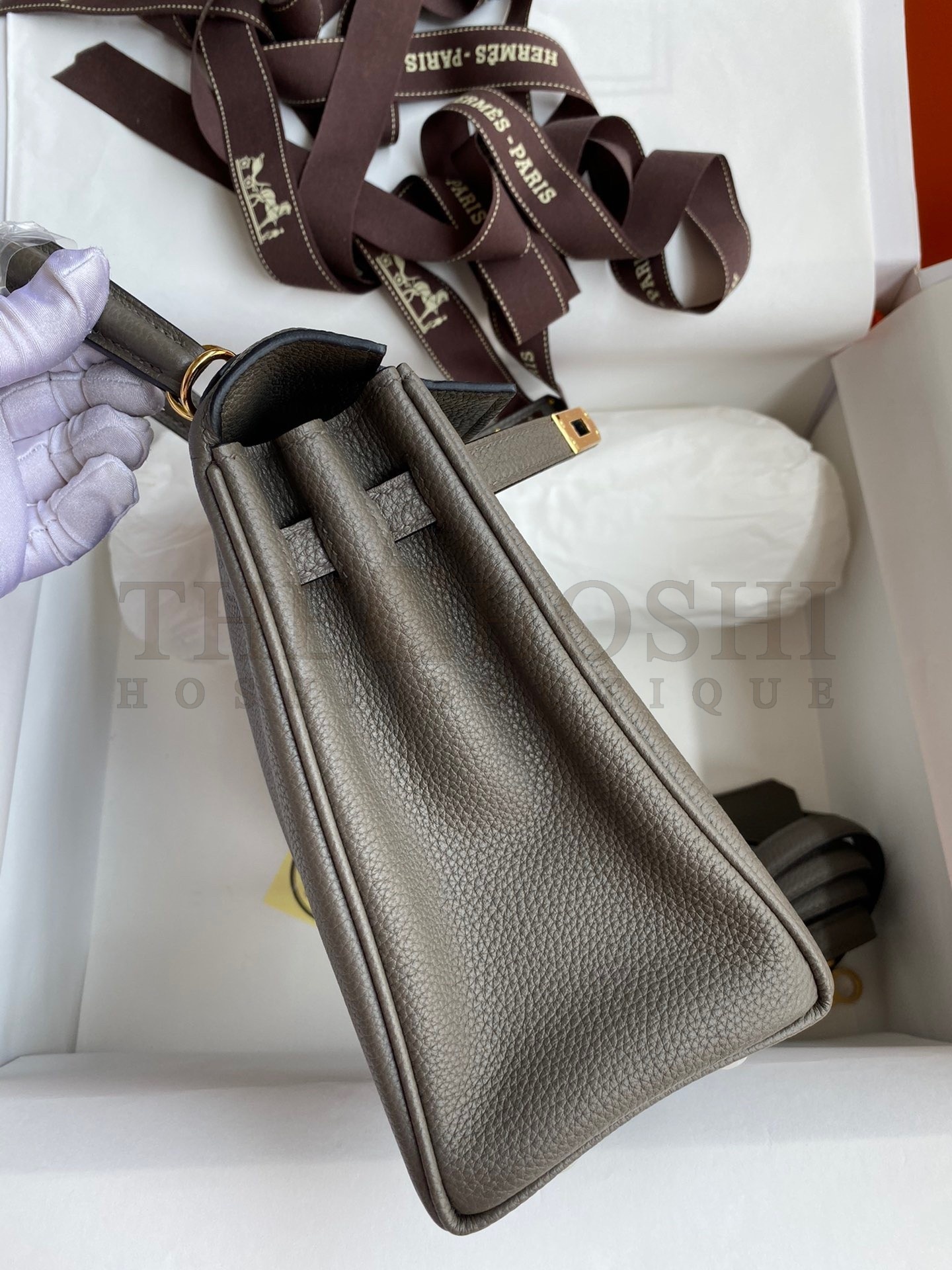 H**me5 Kelly Retourne 25 Handmade Bag In Etain Clemence Leather Master Quality