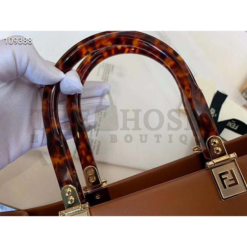 F**di Women Sunshine Shopper Bag Brown Leather Shopper “F**di ROMA” Master Quality