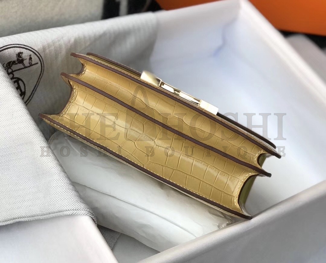 H**me5 Constance 24cm Bag In Jaune Poussin Embossed Crocodile Master Quality