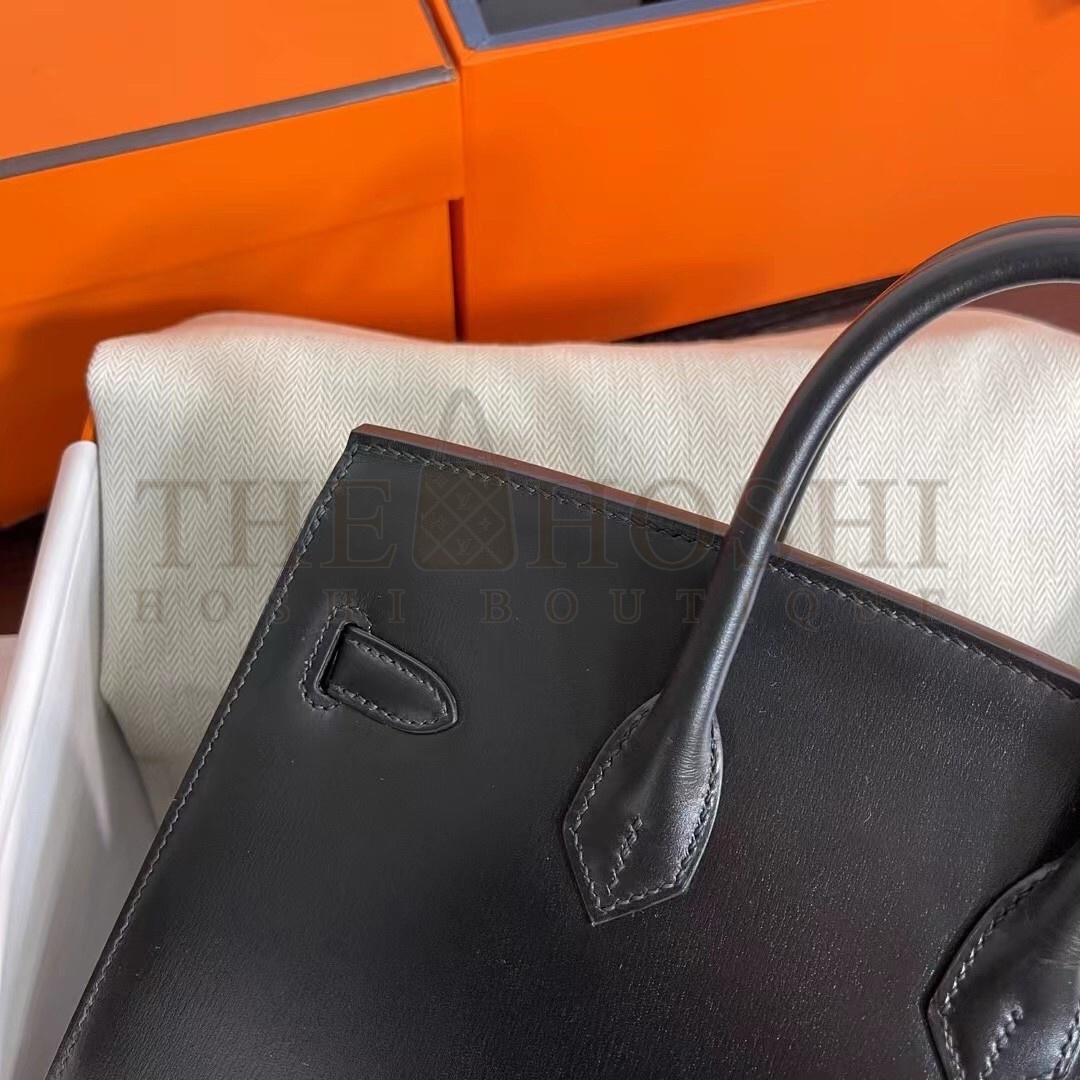H**me5 Birkin 25 Sellier Handmade Bag In Black Box Calfskin Master Quality