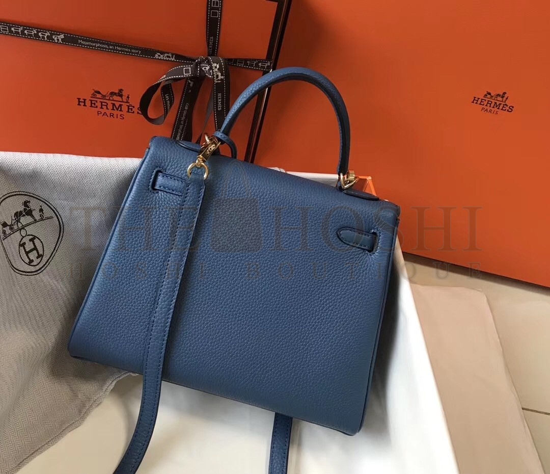 H**me5 Kelly 25cm Retourne Bag In Agate Blue Clemence Leather Master Quality