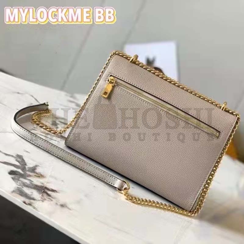 L0vis Vvtt0n LV Women Mylockme Chain Bag Beige Soft Grained Calfskin Turn Lock Master Quality