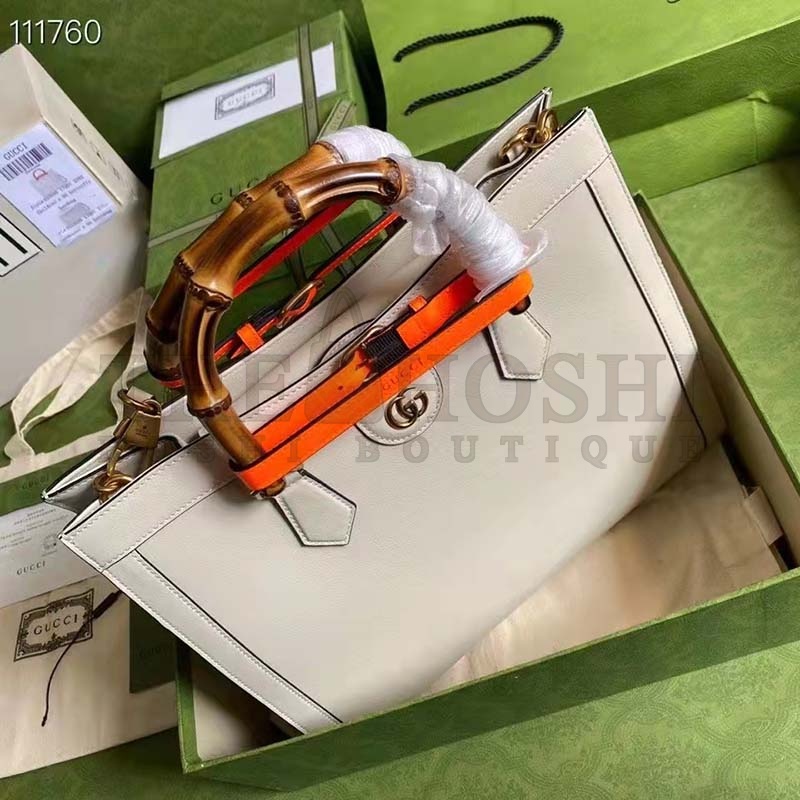 Gvc*1 Women Gvc*1 Diana Medium Tote Bag Double G ivory White Leather Bamboo Handles Master Quality