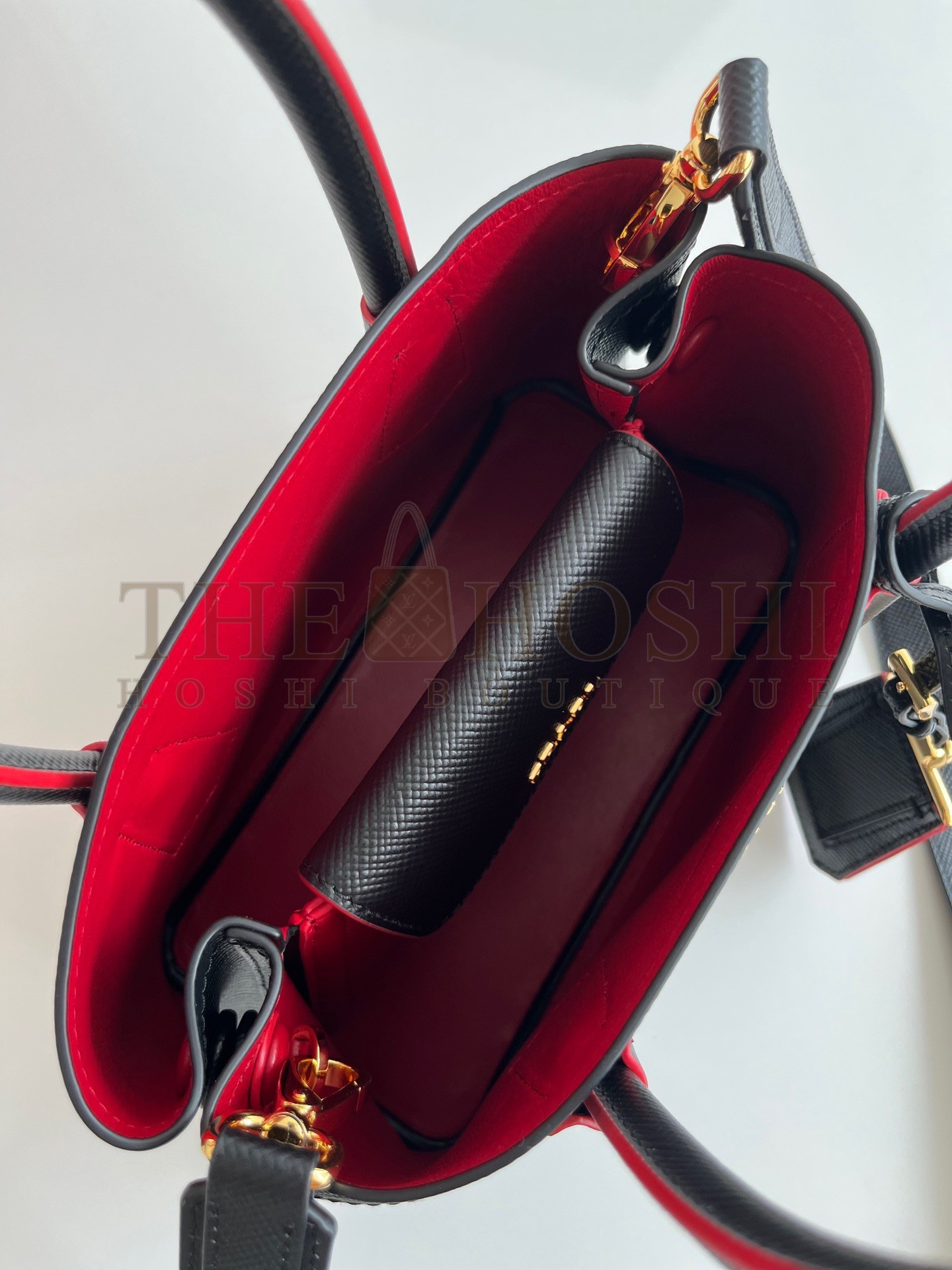 Pra*a Double Mini Bag In Black Saffiano Leather Master Quality