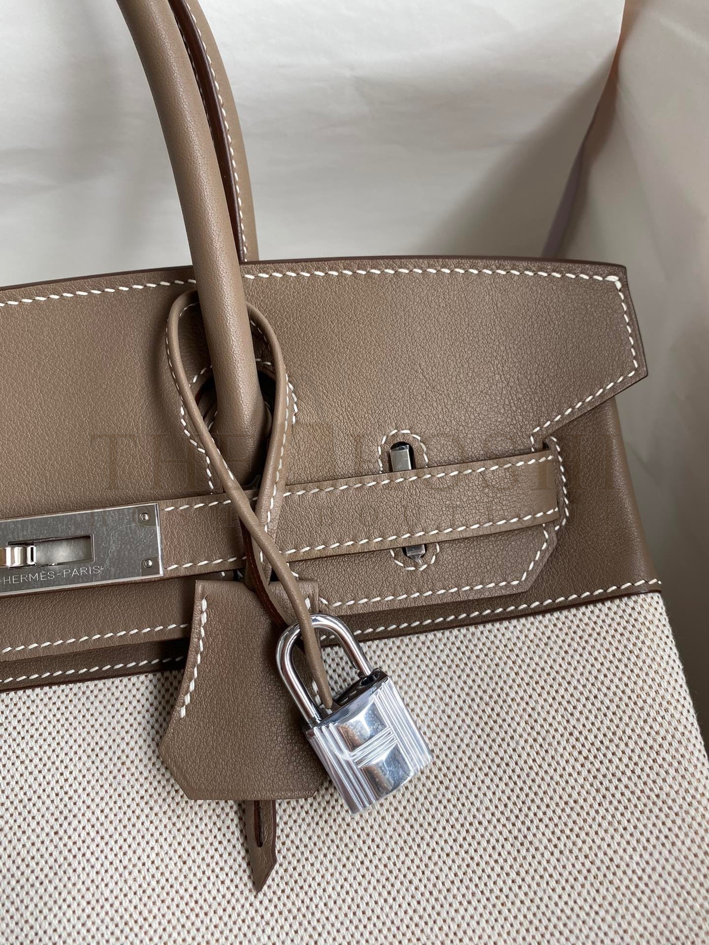 H**me5 Birkin 30 Handmade Bag In Toile &amp; Tourterelle Swift Leather Master Quality