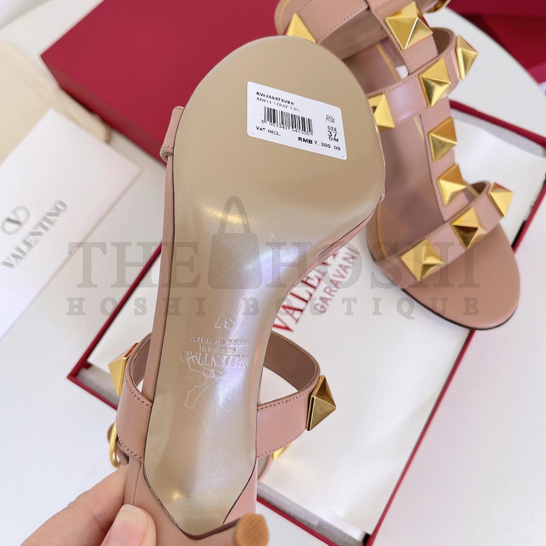 Va1e*ntin0 Roman Stud Sandals 100mm In Rose Cannelle Calfskin Master Quality