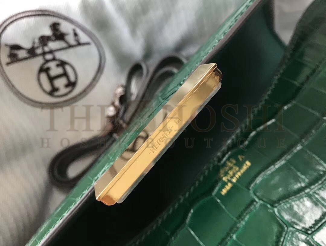 H**me5 Constance 18cm Bag In Green Embossed Crocodile Master Quality