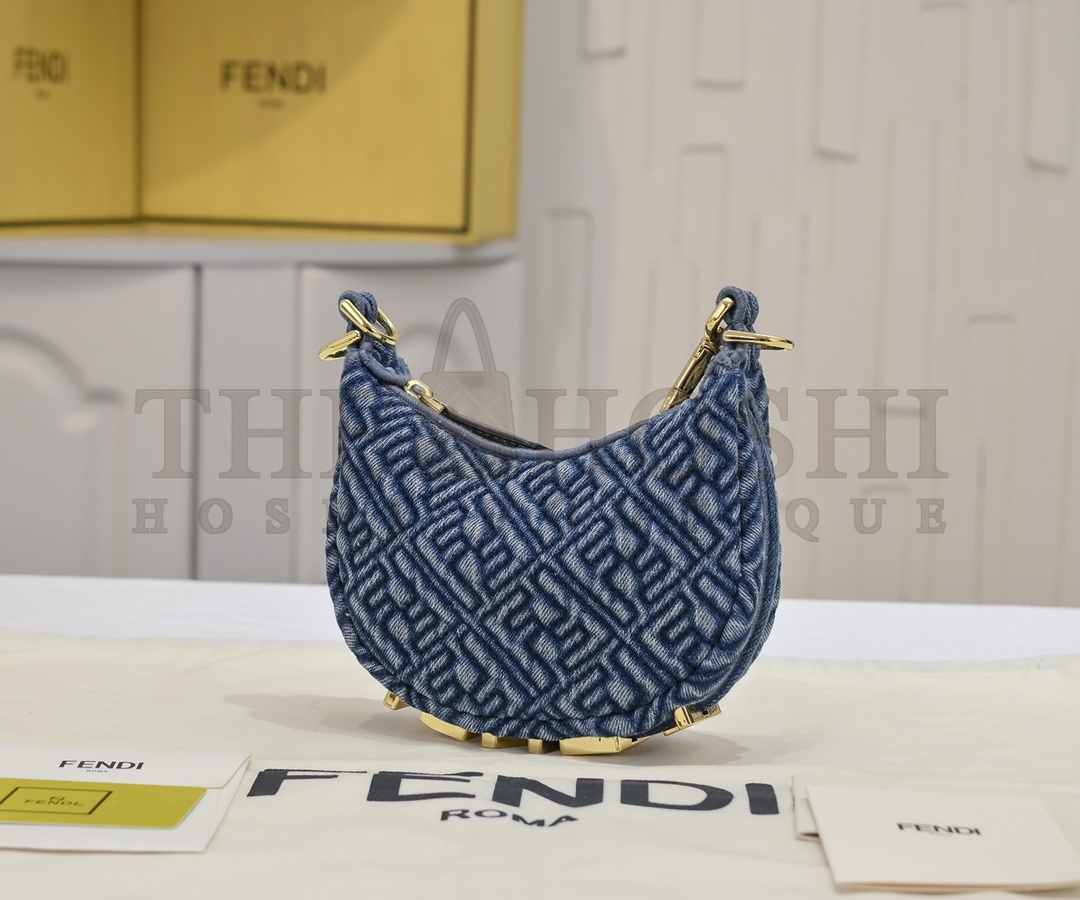 F**di FF Moon Shape Shoulder Bag Blue Denim 16.5x14x5cm Master Quality