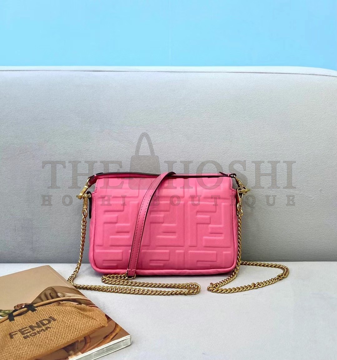 F**di Small Baguette Bag In Pink FF Nappa Leather Master Quality