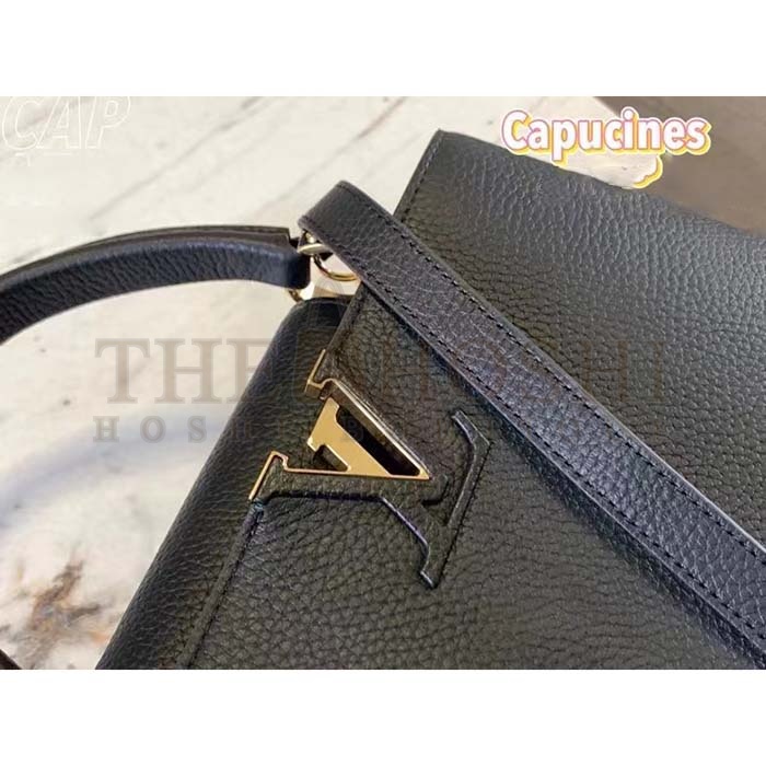 L0vis Vvtt0n LV Women Capucines BB Handbag Black Taurillon Cowhide Leather Gold-Color Hardware Master Quality