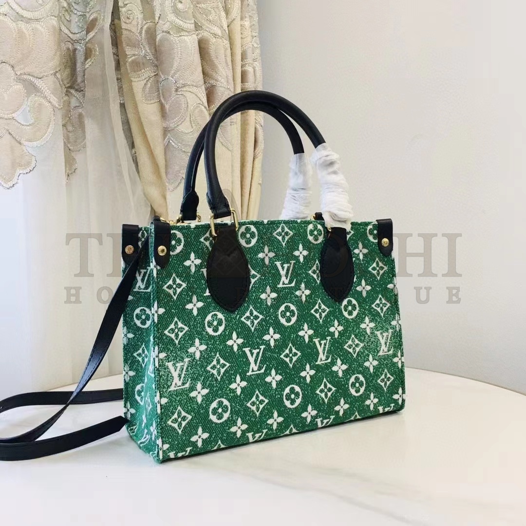 L0vis Vvtt0n LV Women OnTheGo PM Tote Bag Green Monogram Jacquard Velvet Master Quality