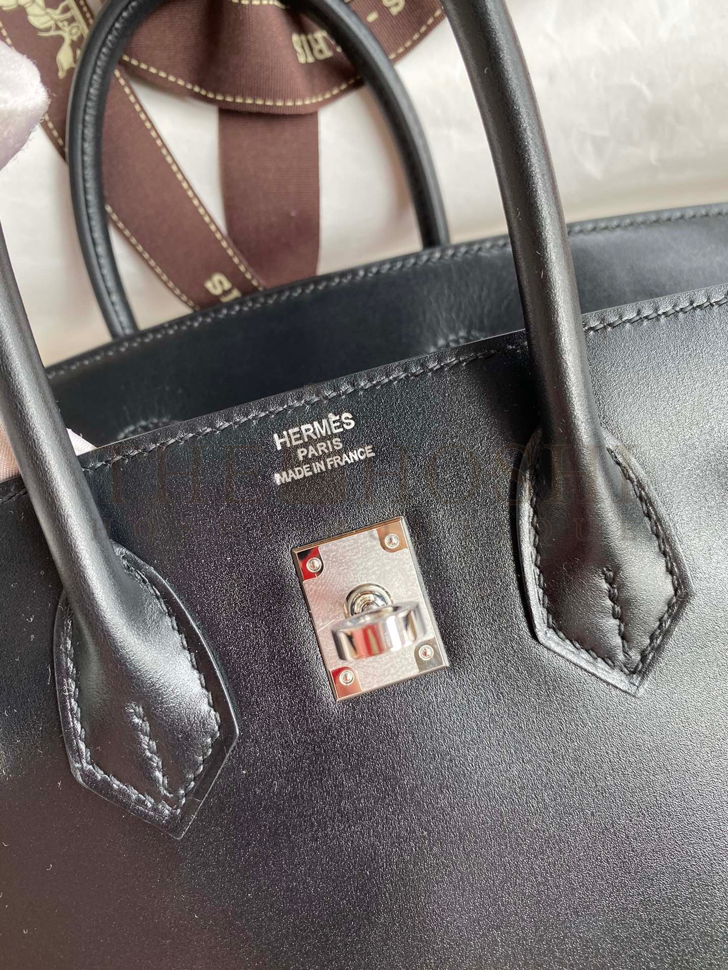 H**me5 Birkin 25 Retourne Handmade Bag In Black Box Calfskin Master Quality