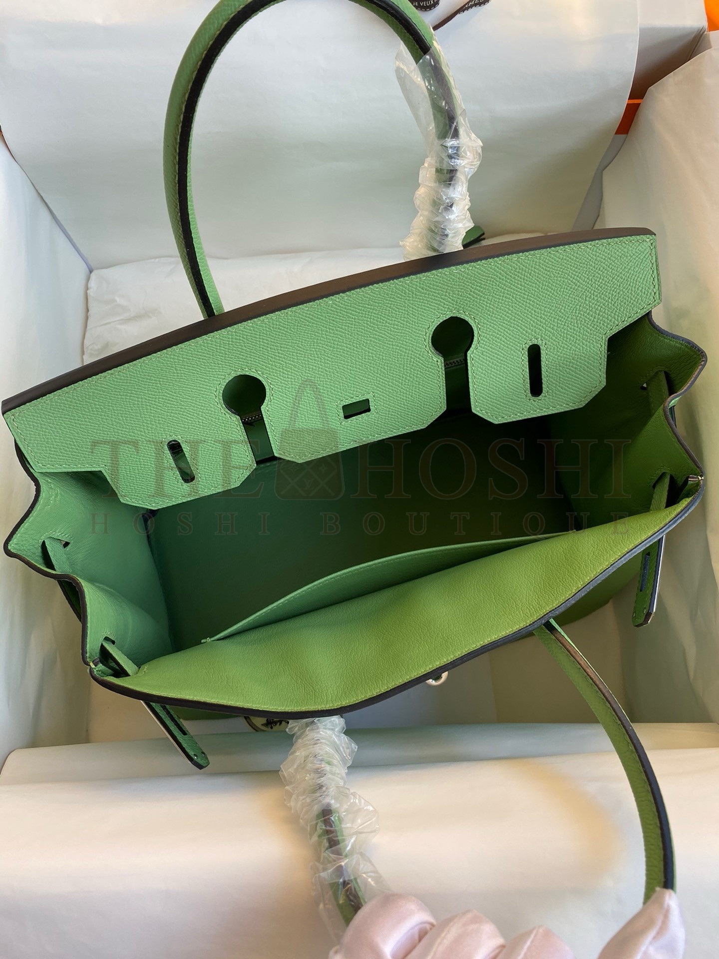 H**me5 Birkin 30 Retourne Handmade Bag In Vert Cypres Epsom Calfskin Master Quality