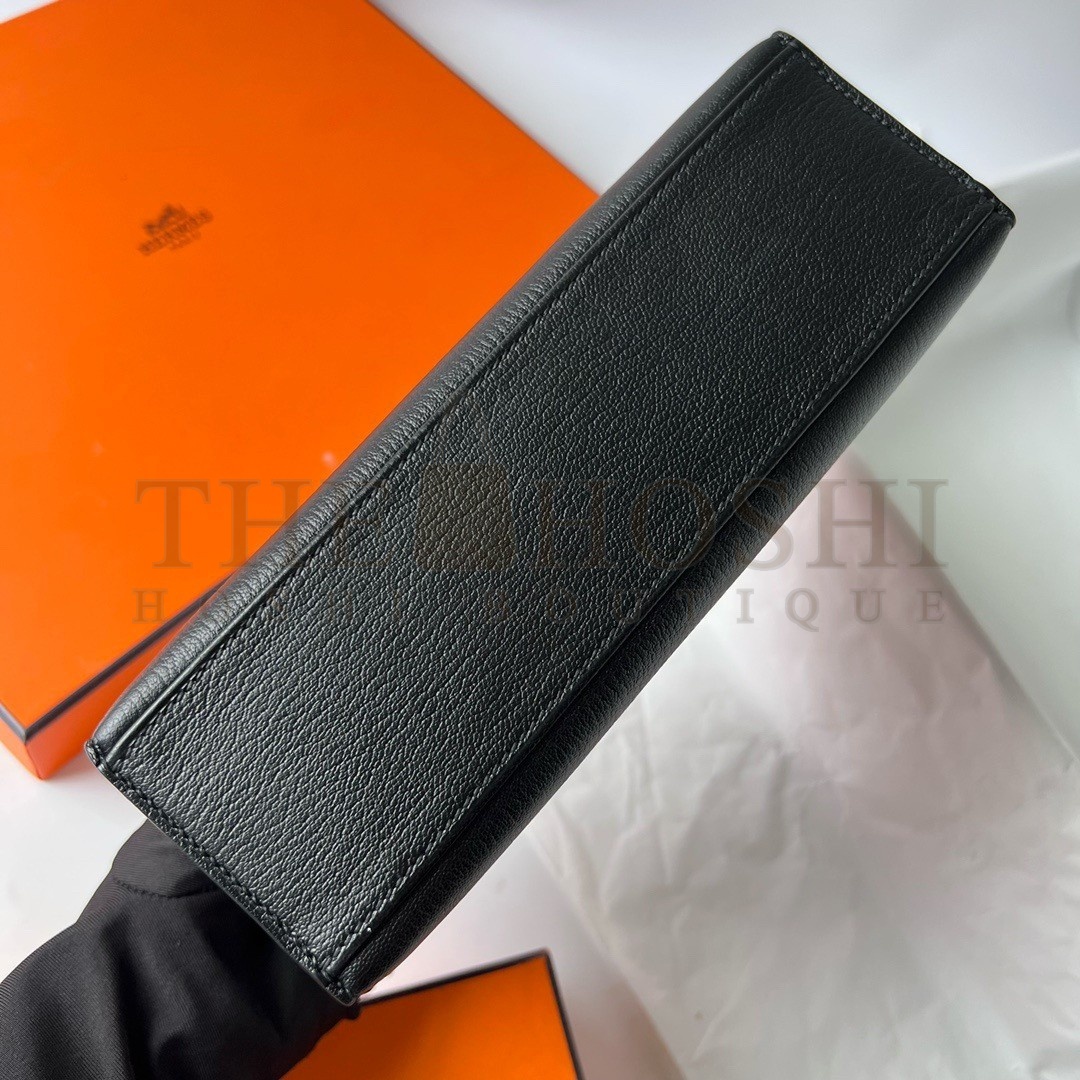 H**me5 Kelly Pochette Handmade Bag In Black Chevre Mysore Leather Master Quality