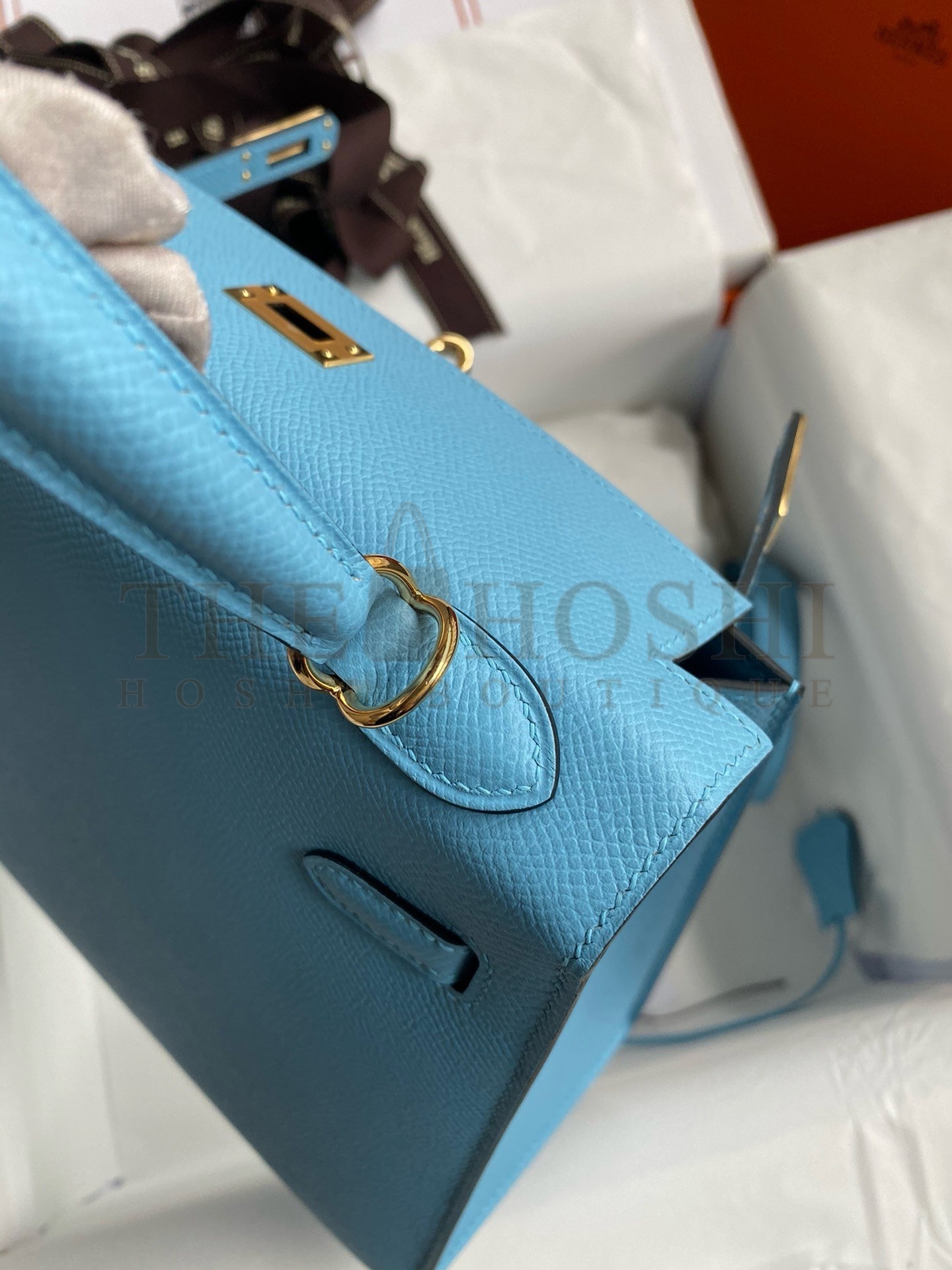 H**me5 Kelly Sellier 25 Handmade Bag In Blue Candy Epsom Calfskin Master Quality