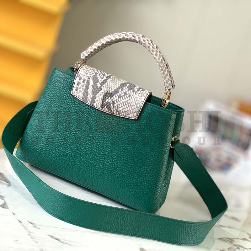 L0vis Vvtt0n LV Women Capucines BB Handbag Green Taurillon Python Skin Leather Master Quality