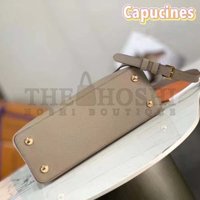 L0vis Vvtt0n LV Women Capucines MM Handbag Galet Gray Taurillon Cowhide Leather Master Quality