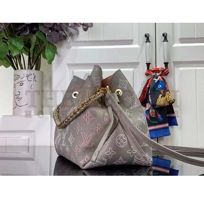 L0vis Vvtt0n LV Women Bella Bucket Bag Gray Mahina Perforated Calfskin Leather Microfiber Lining Master Quality