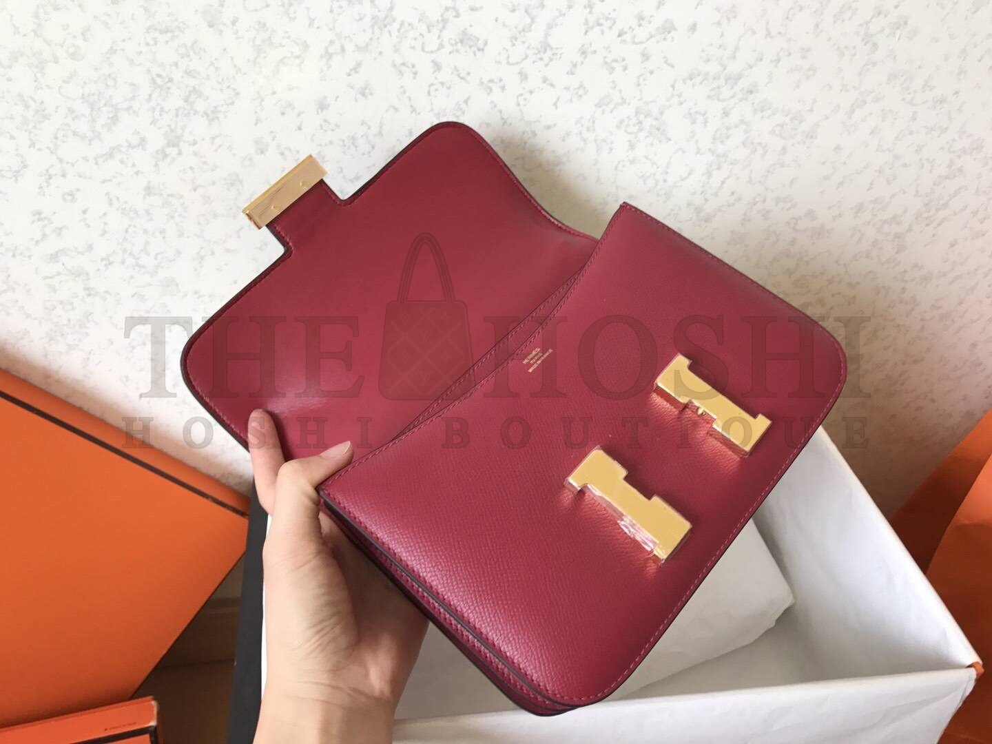 H**me5 Epsom Constance 24cm Dark Red Handmade Bag Master Quality