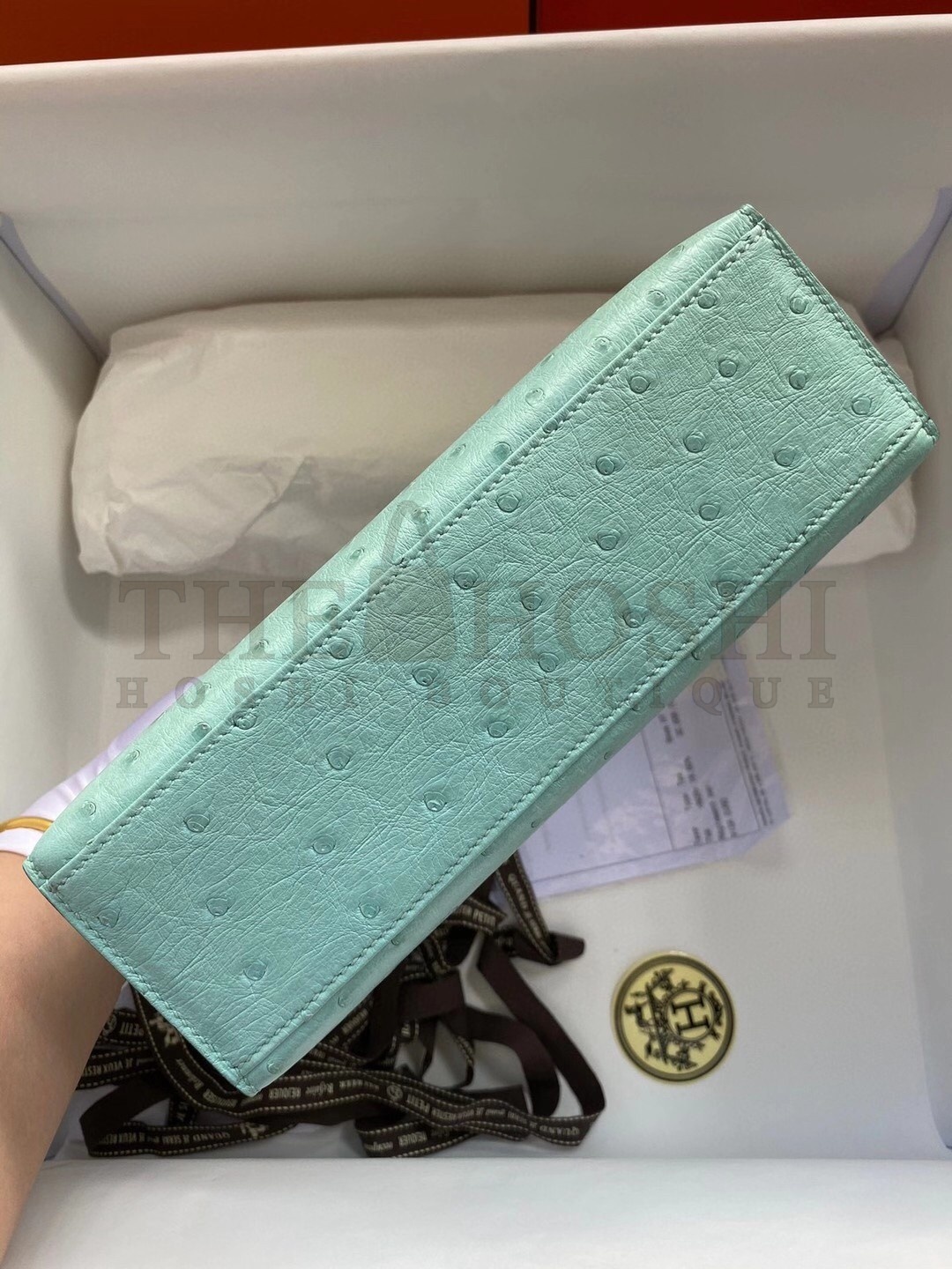 H**me5 Aqua Kelly Pochette Ostrich Handmade Bag Master Quality