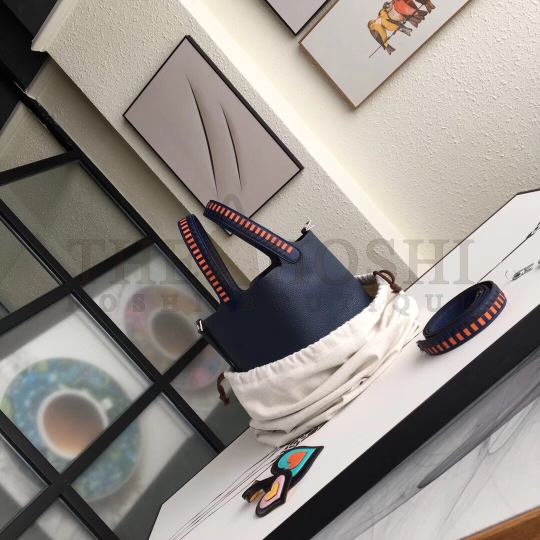 H**me5 Navy Picotin Lock 22cm Braided Handle Bag Master Quality