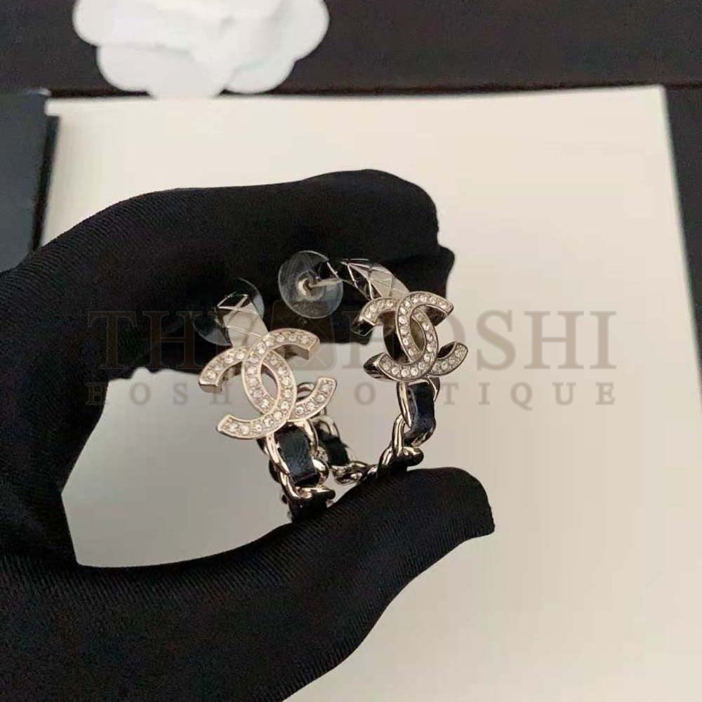 Ch**el Women Hoop Earrings in Metal Calfskin and Strass Master Quality