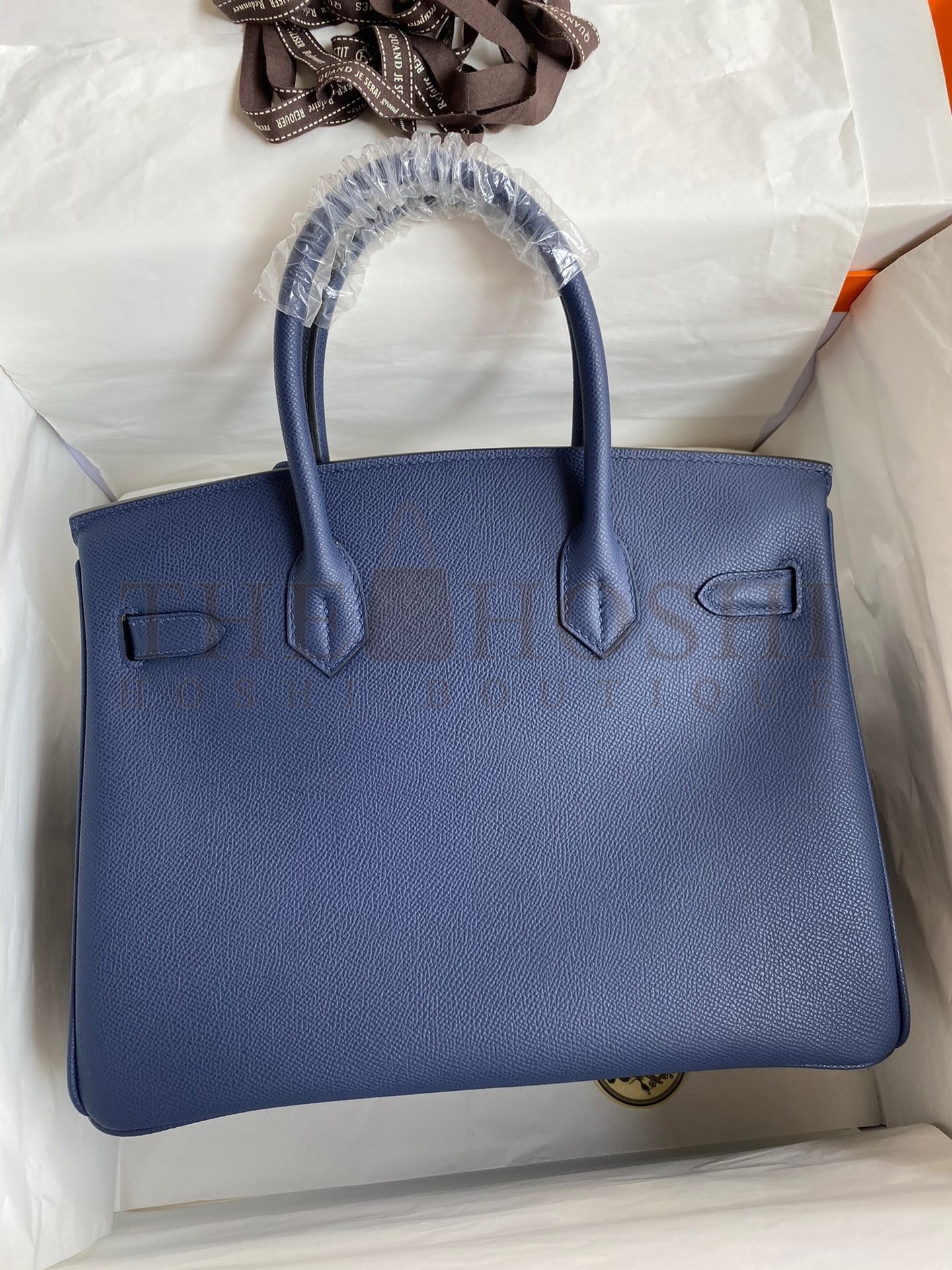 H**me5 Birkin 30 Retourne Handmade Bag In Blue Saphir Epsom Calfskin Master Quality