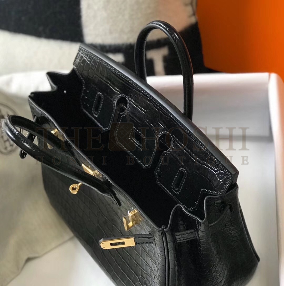 H**me5 Birkin 25cm Bag In Black Embossed Crocodile Leather Master Quality
