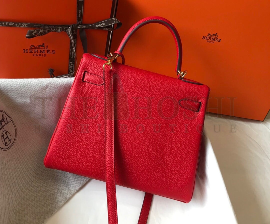 H**me5 Kelly 28cm Retourne Bag in Red Clemence Leather GHW Master Quality