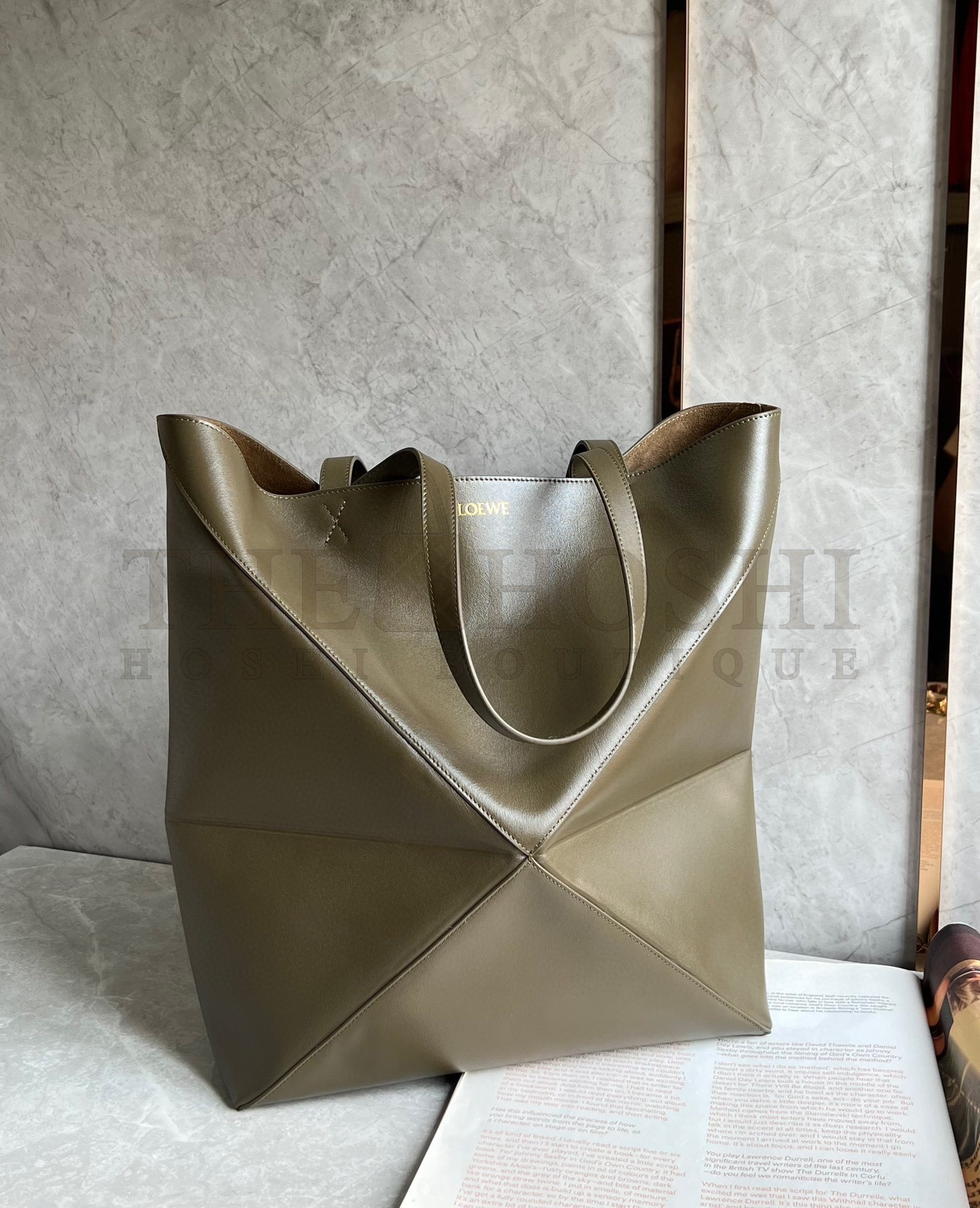 L0ew* Large Puzzle Fold Tote Bag in Dark Green Calfskin Master Quality