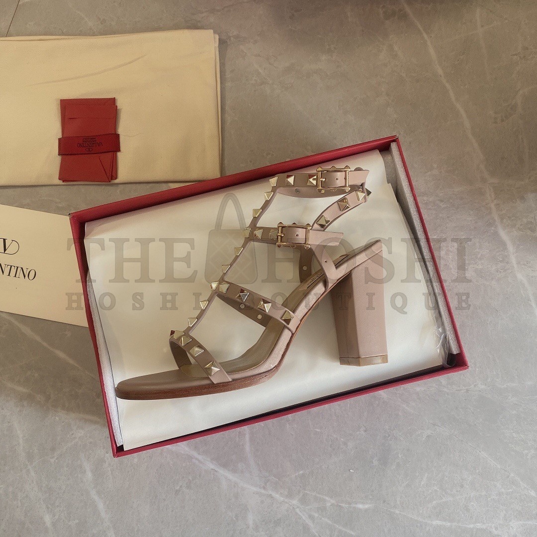 Va1e*ntin0 Rockstud Ankle Strap Sandals 90mm In Poudre Calfskin Master Quality