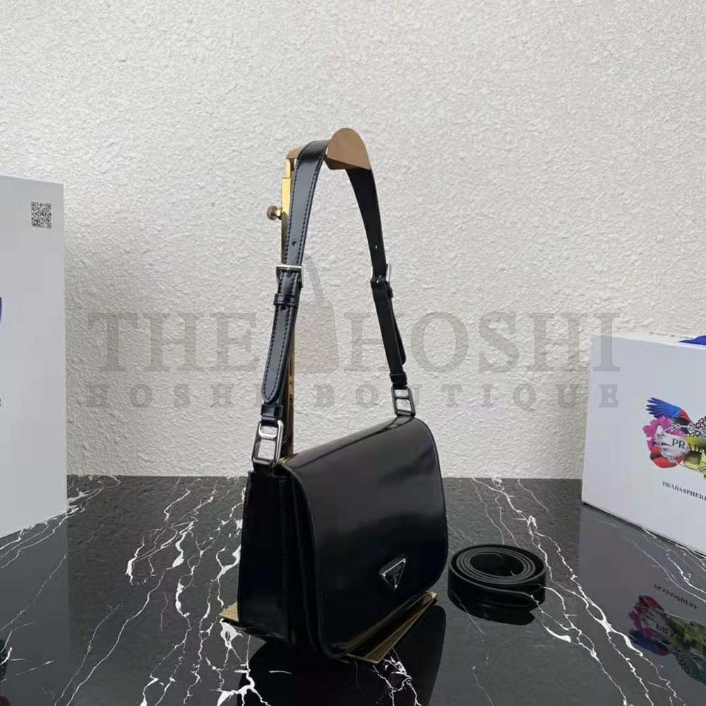 Pra*a Women Brushed Leather Shoulder Bag-Black Master Quality