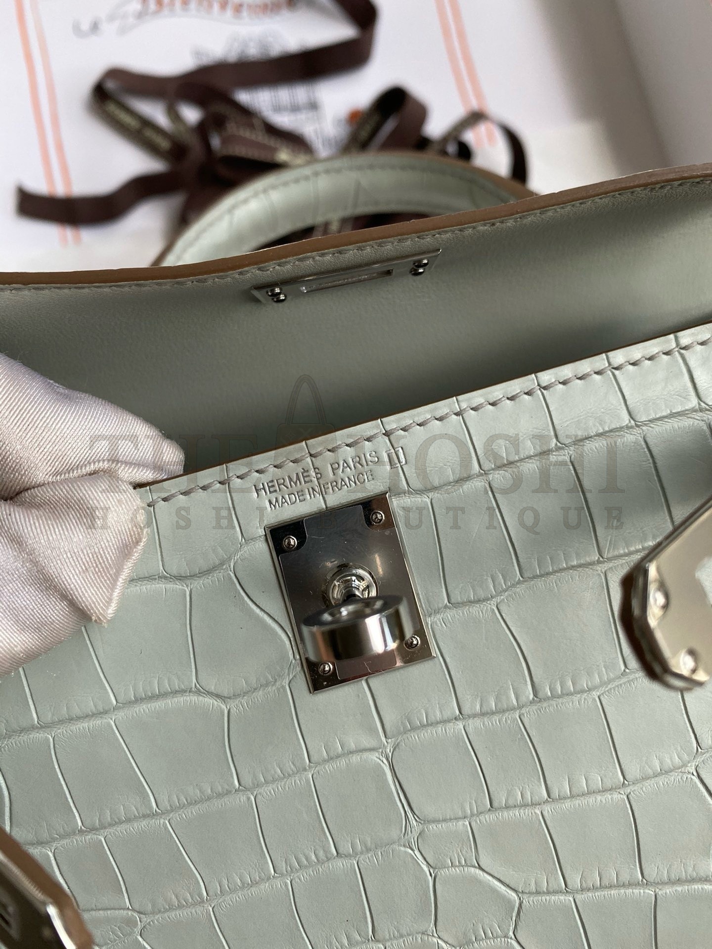 H**me5 Kelly Mini II Sellier Handmade Bag In Gris Neve Matte Alligator Leather Master Quality