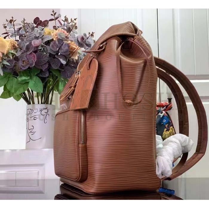 L0vis Vvtt0n LV Unisex Montsouris Backpack Cognac Calf Leather Drawstring Magnetic Closure Handle Master Quality