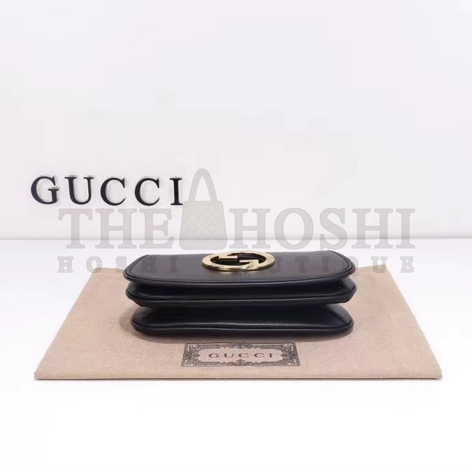 Gvc*1 Women GG Blondie Mini Shoulder Bag Black Leather Round Interlocking G Chain Master Quality