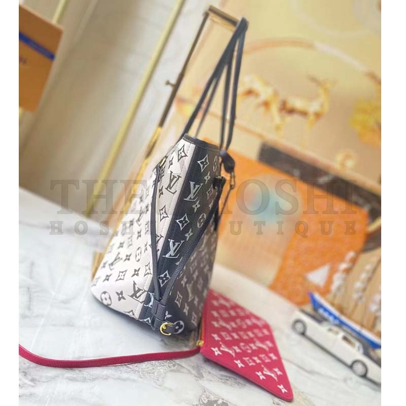 L0vis Vvtt0n Women LV Neverfull MM Carryall Tote Bag Black Printed Embossed Grained Cowhide Master Quality