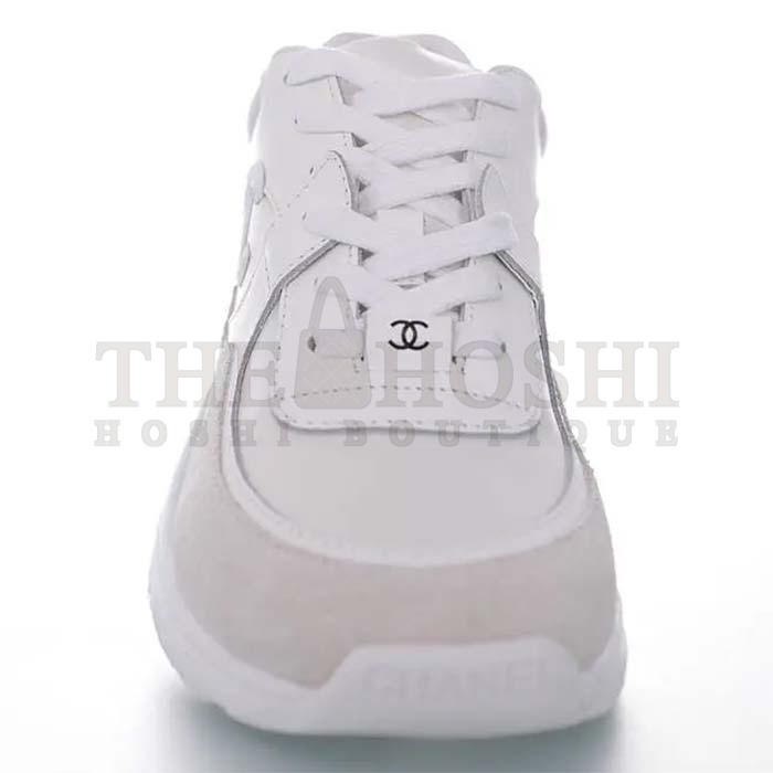 Ch**el Women CC Low Top Sneakers Calfskin Suede Triple White Master Quality