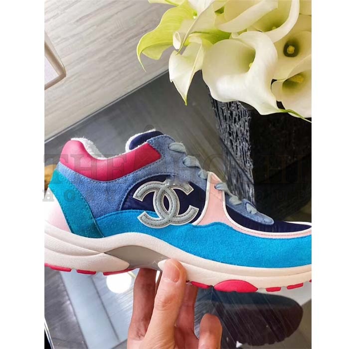 Ch**el Women CC Low Top Logo Sneakers Calfskin Suede Blue Leather Master Quality