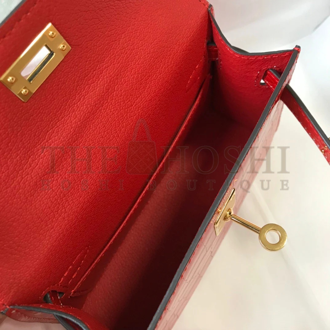 H**me5 Kelly Mini II Sellier Bag In Red Crocodile Embossed Leather Master Quality