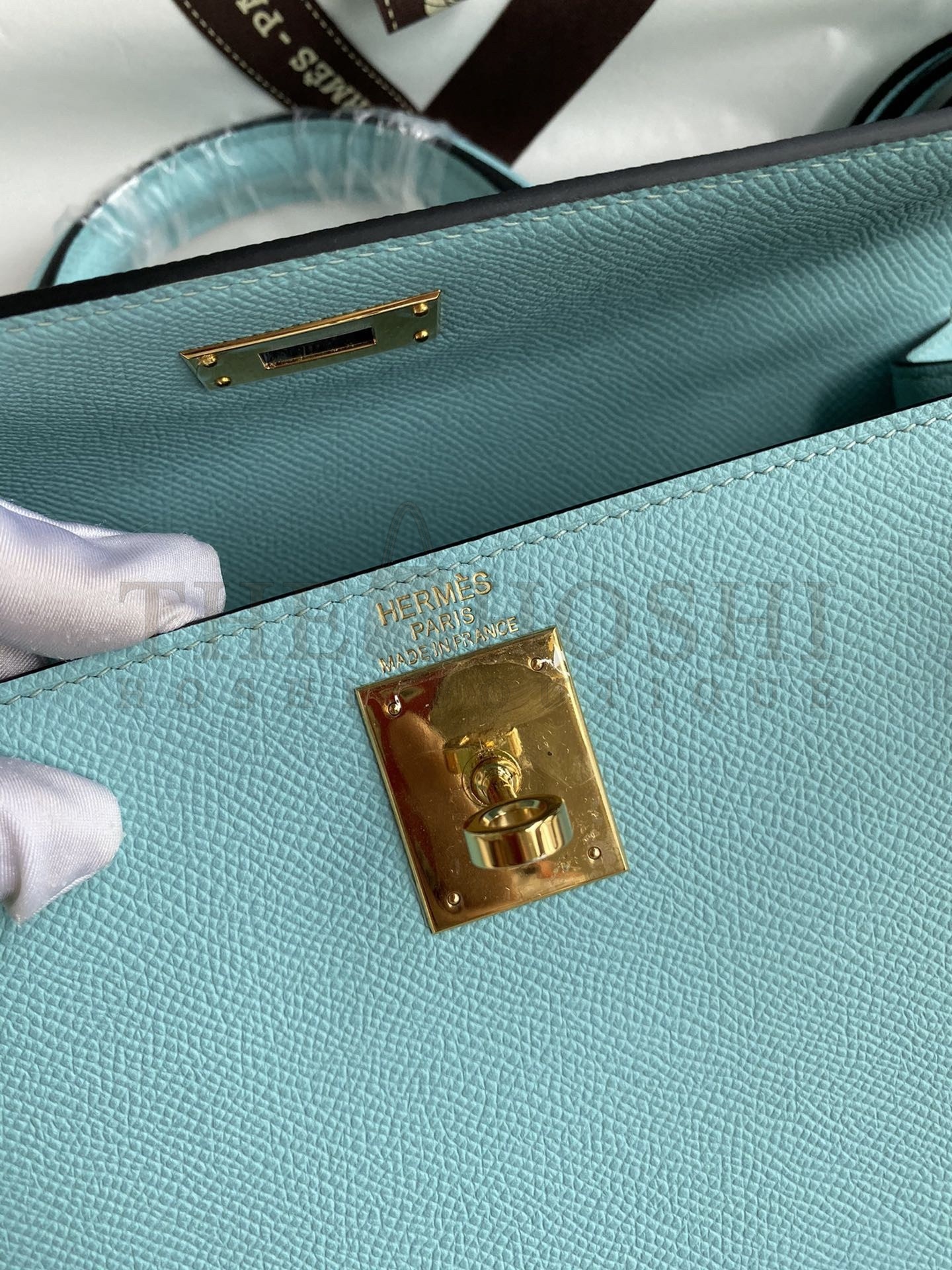 H**me5 Kelly Sellier 28 Handmade Bag In Blue Atoll Epsom Calfskin Master Quality