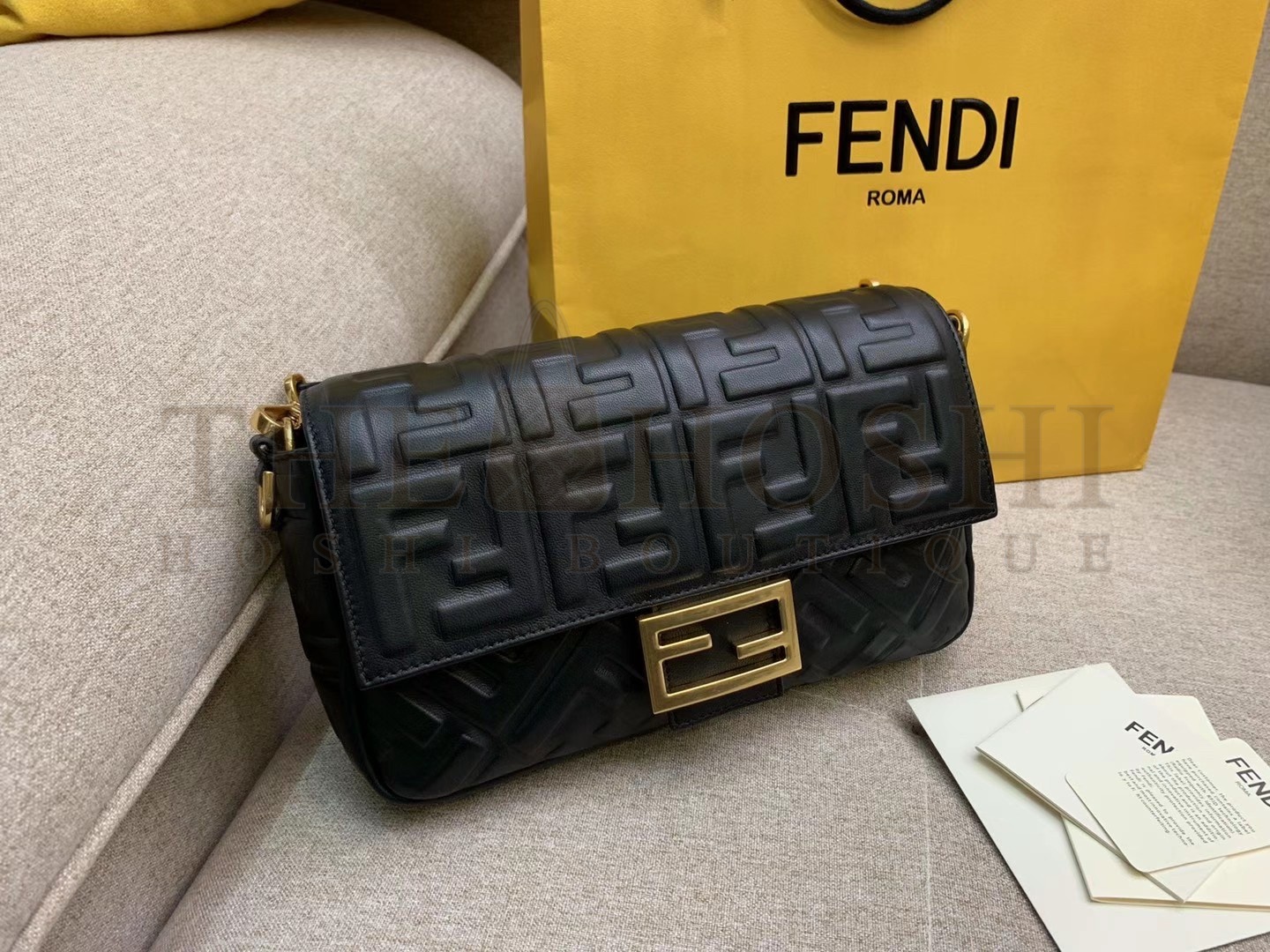 F**di Medium Baguette Bag In Black FF Nappa Leather Master Quality