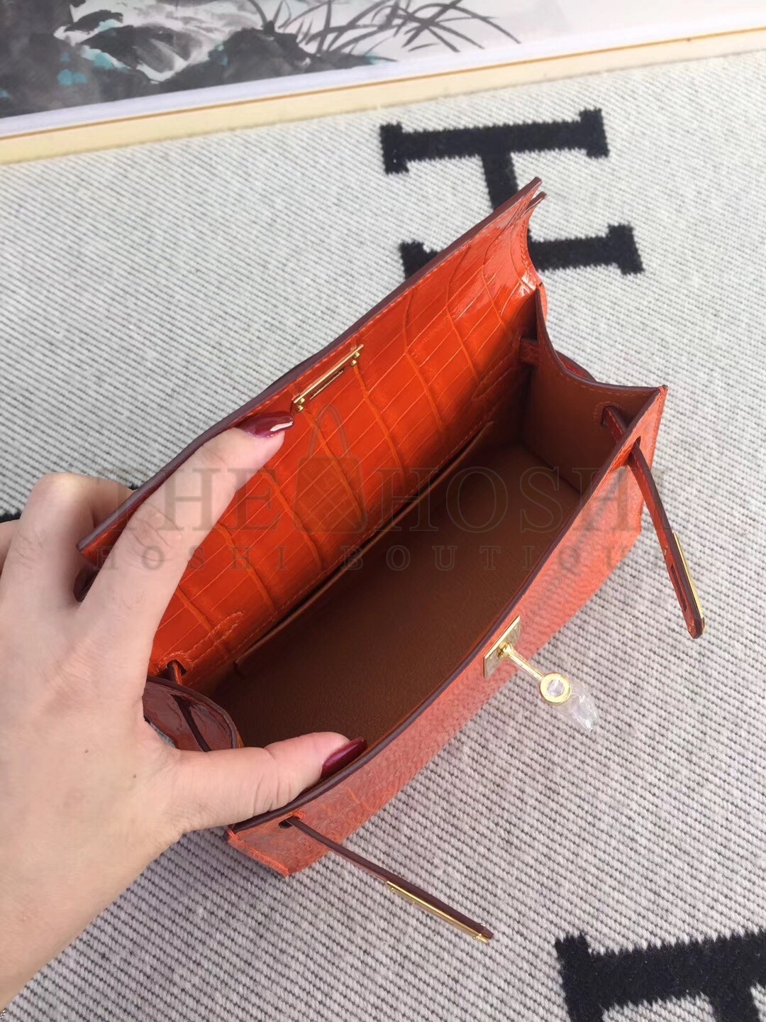 H**me5 Orange Kelly Pochette Shiny Niloticus Crocodile Bag Master Quality