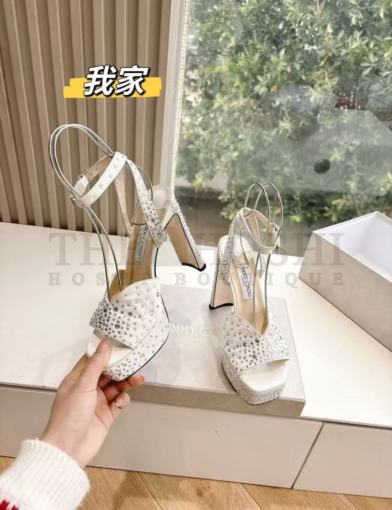 J1m*y Ch00 Crystal Embellished Platform Heels Shoes Master Quality
