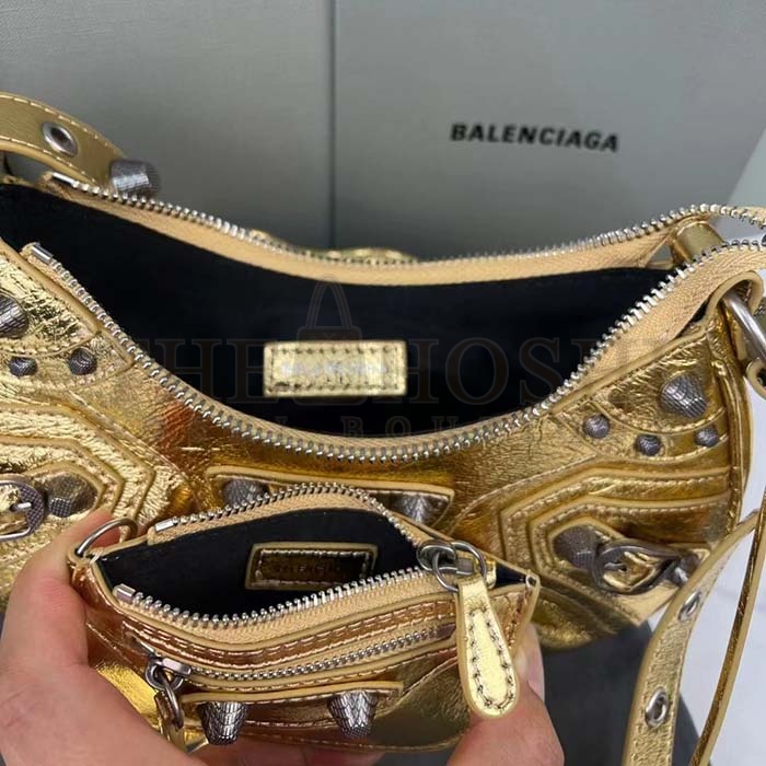Ba1en*iaga Women Le Cagole XS Shoulder Bag Gold Metallized Arena Lambskin Master Quality