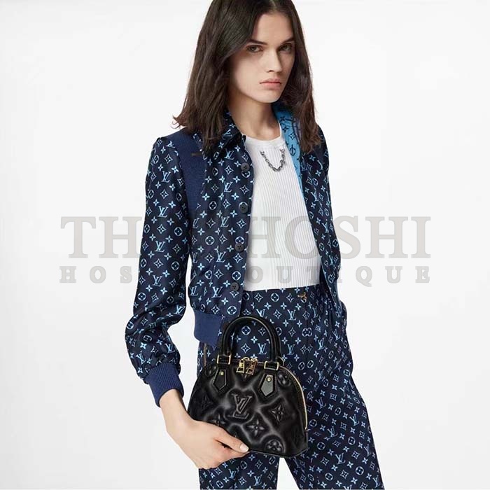 L0vis Vvtt0n LV Women Alma BB Handbag Black Quilted Embroidered Smooth Calf Leather Master Quality