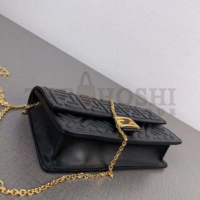 F**di Women FF Wallet On Chain Baguette Black Nappa Leather Wallet Master Quality