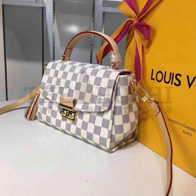 L0vis Vvtt0n LV Women Croisette Handbag in Damier Azur Coasted Canvas-Sandy Master Quality