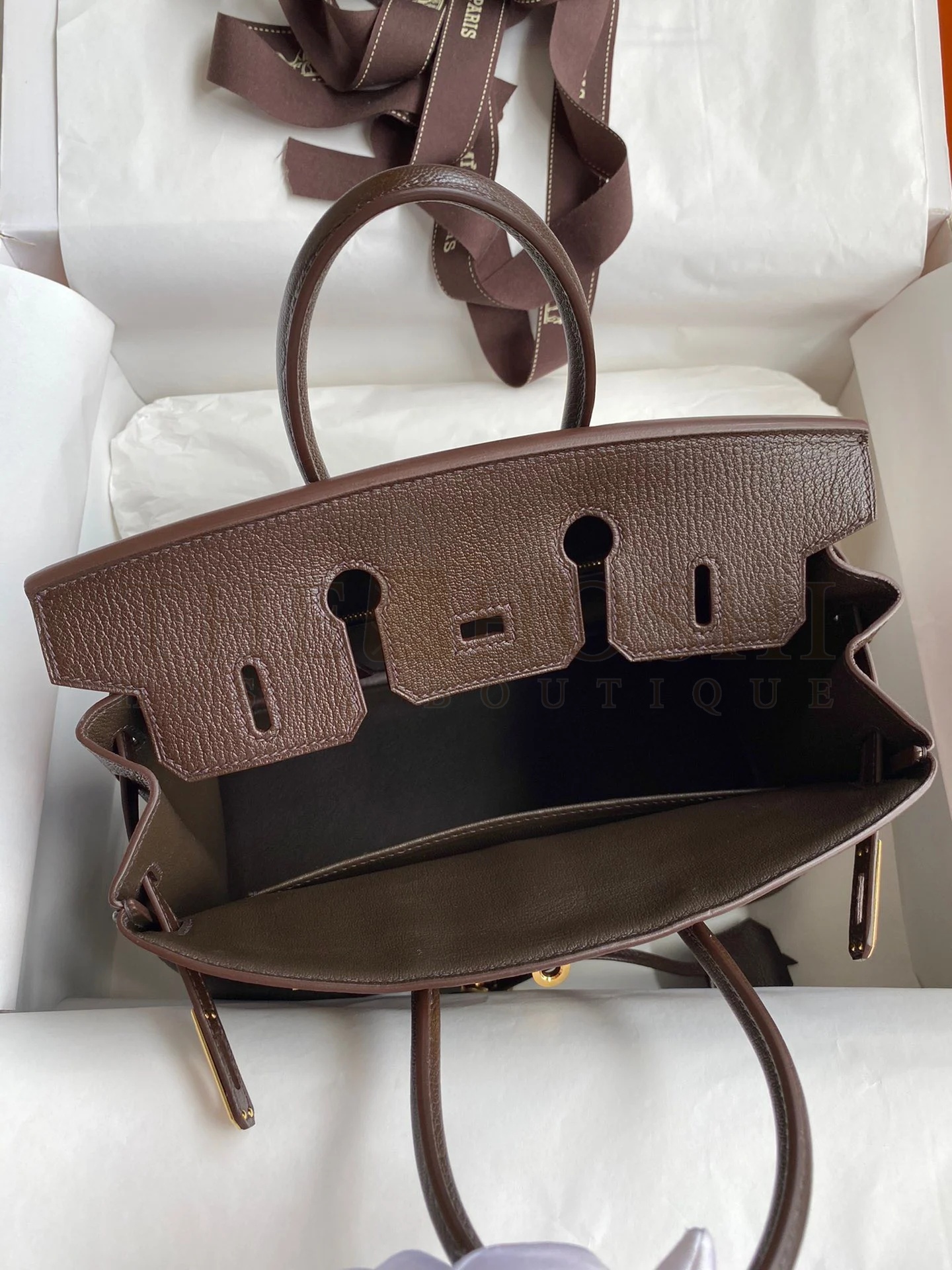 H**me5 Birkin 25 Retourne Handmade Bag In Chocolat Chevre Mysore Leather Master Quality