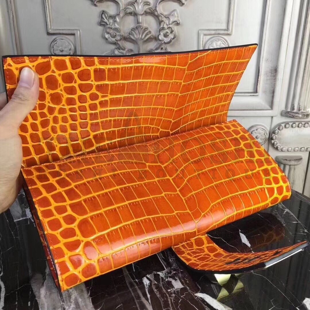 H**me5 Medor Clutch Bag In Orange Crocodile Leather Master Quality