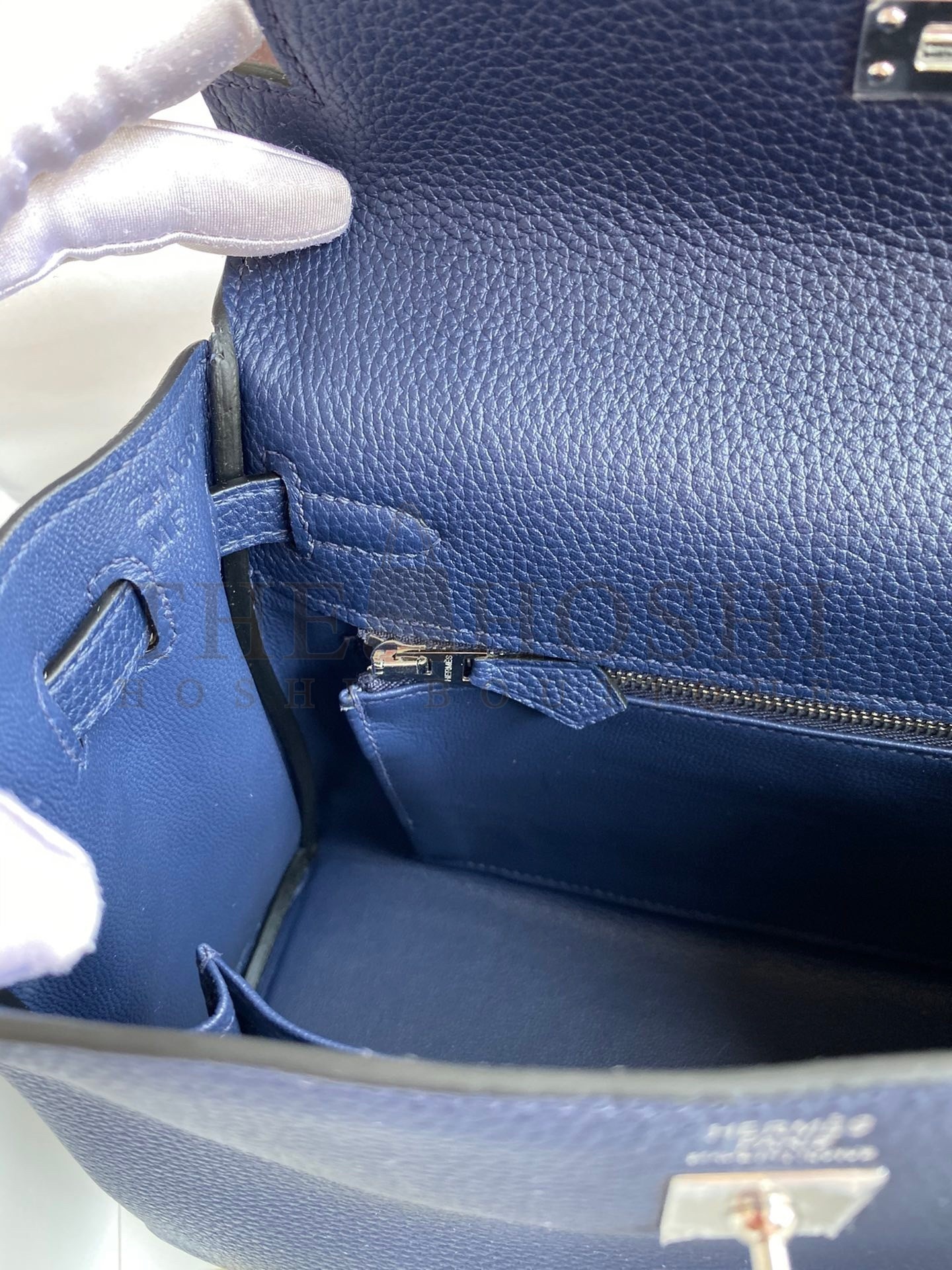 H**me5 Kelly Retourne 25 Handmade Bag In Blue Saphir Clemence Leather Master Quality